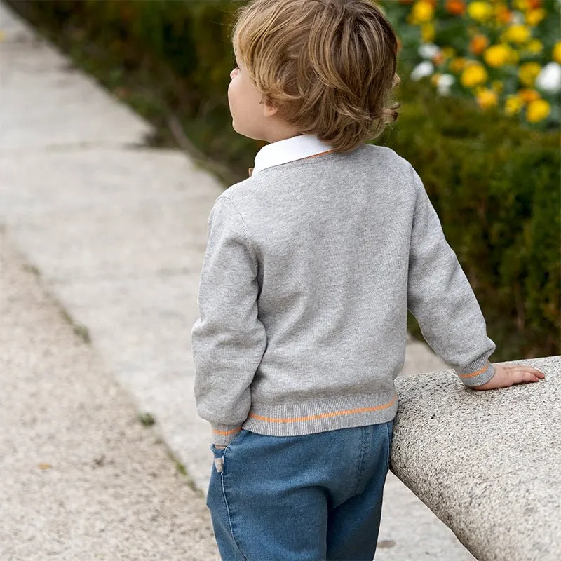 Let's Go Boy Brown Trim Grey Knitted Cardigan