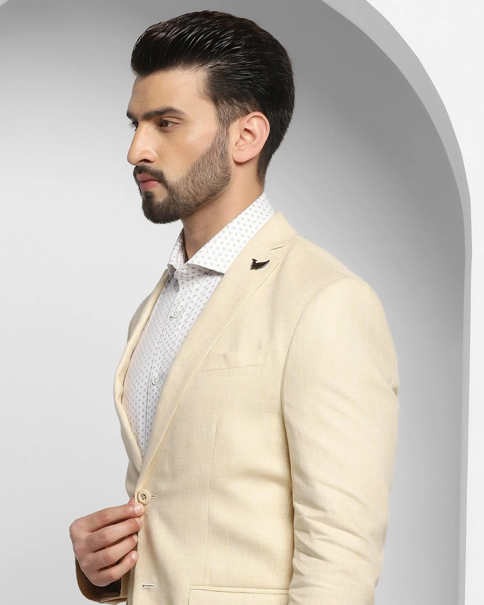 Linen Casual Yellow Solid Blazer - Luna