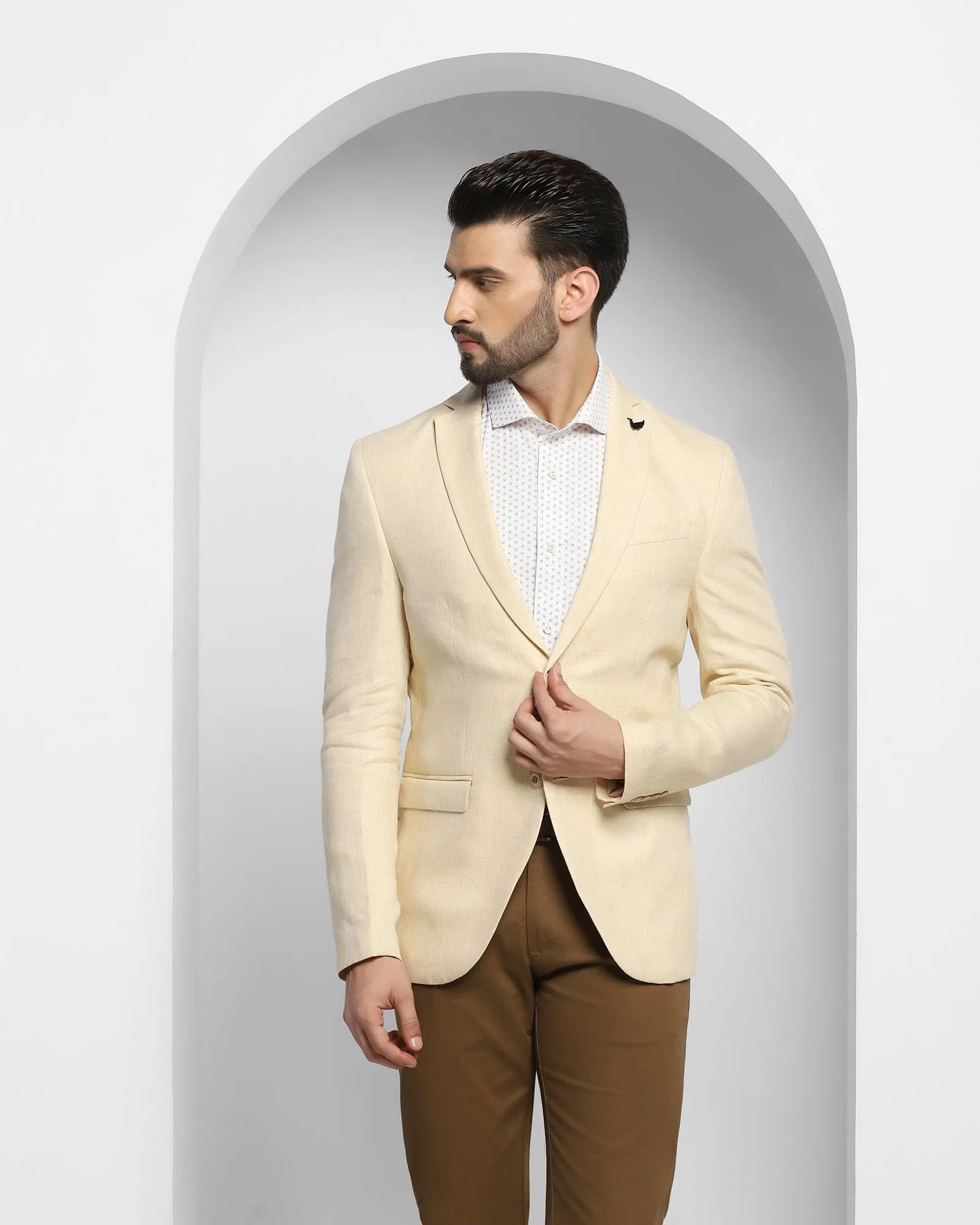 Linen Casual Yellow Solid Blazer - Luna