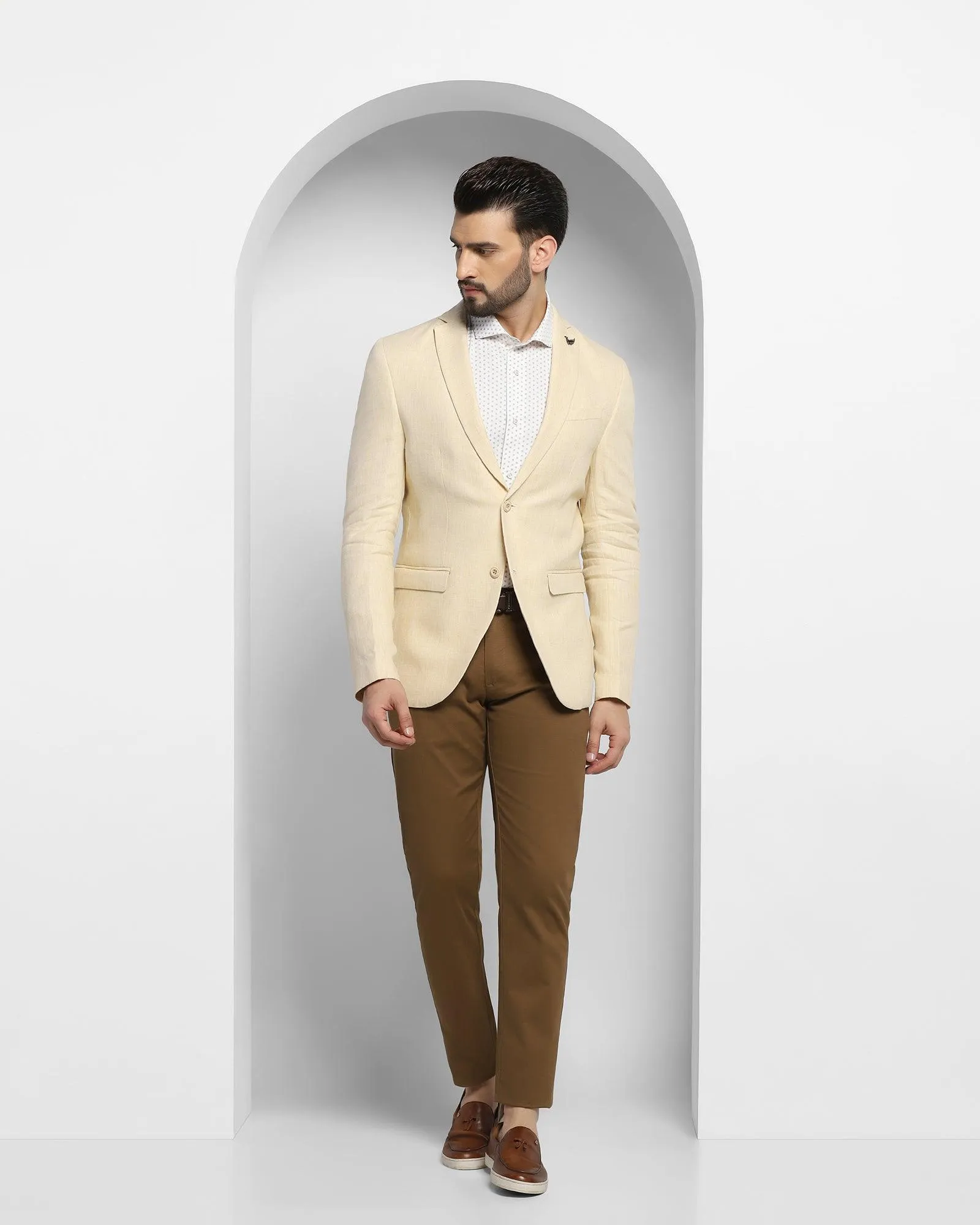 Linen Casual Yellow Solid Blazer - Luna