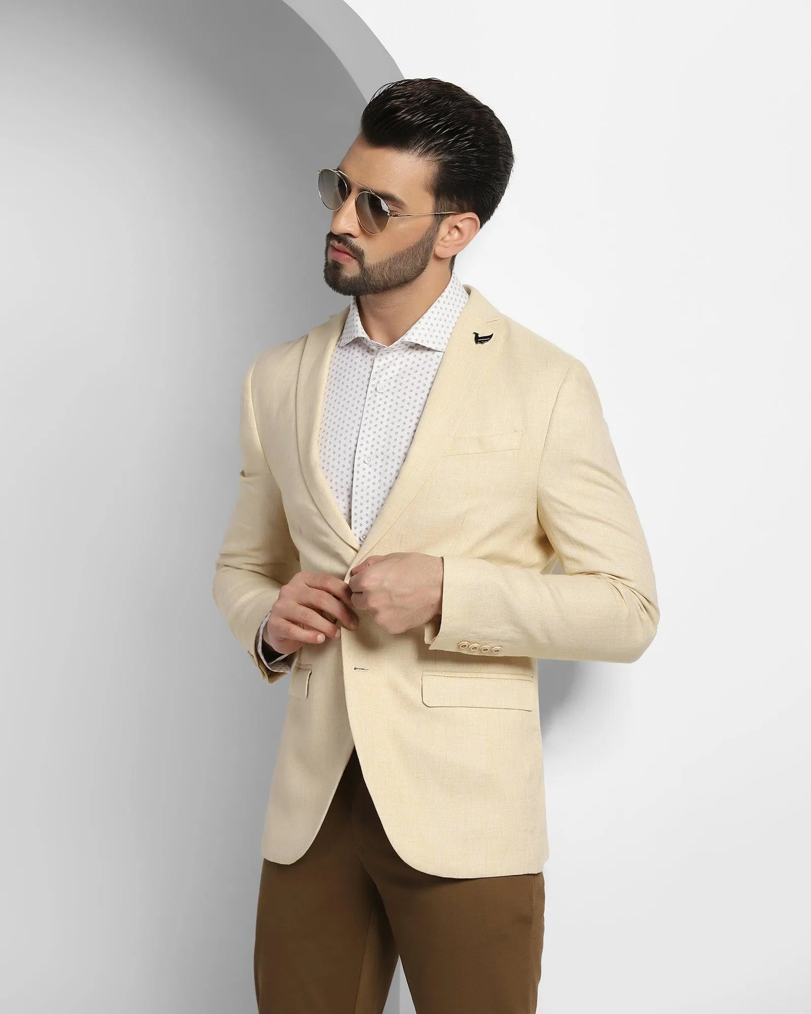 Linen Casual Yellow Solid Blazer - Luna