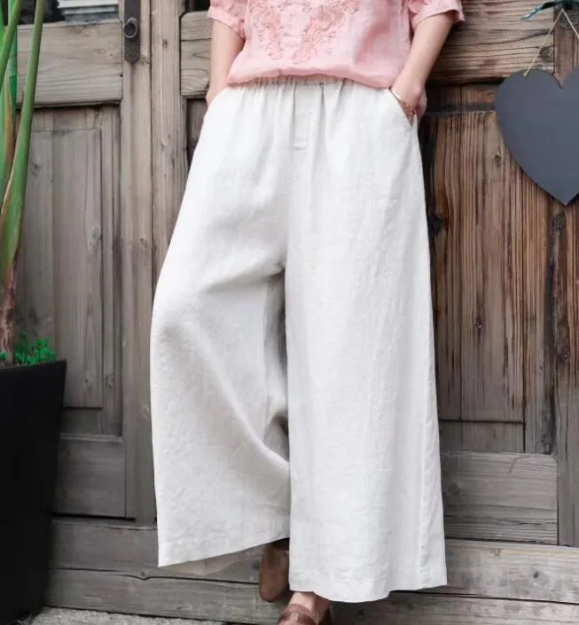 Linen Wide Leg Women Casual Pants SJ97235