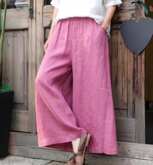 Linen Wide Leg Women Casual Pants SJ97235