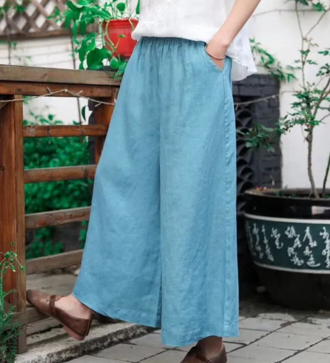 Linen Wide Leg Women Casual Pants SJ97235