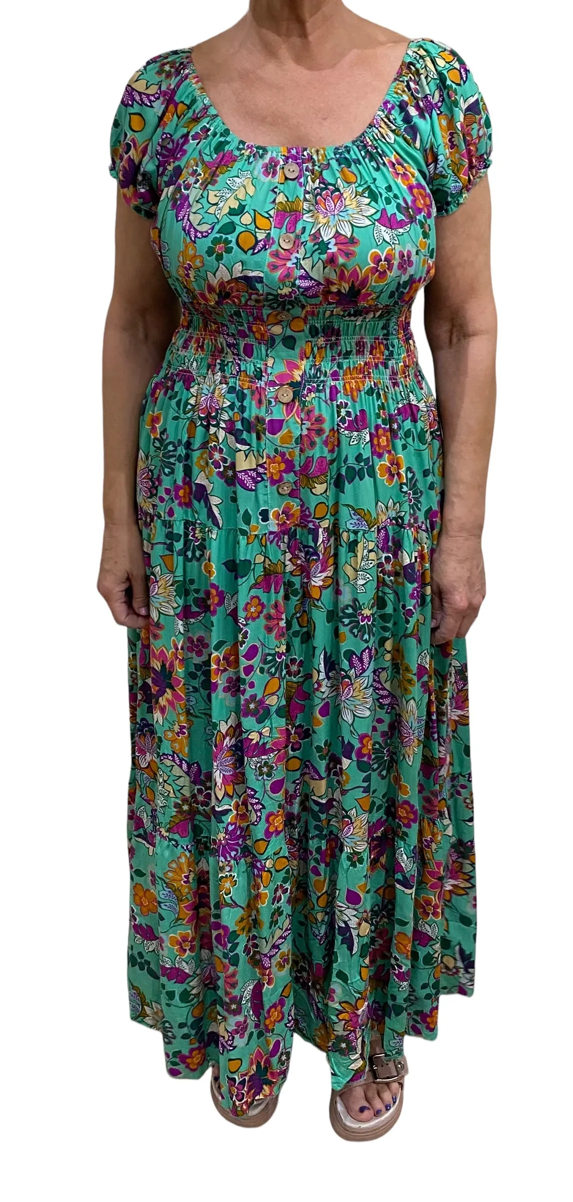 Lola Flower Multi Print Bardot Maxi Dress (2 Colours)