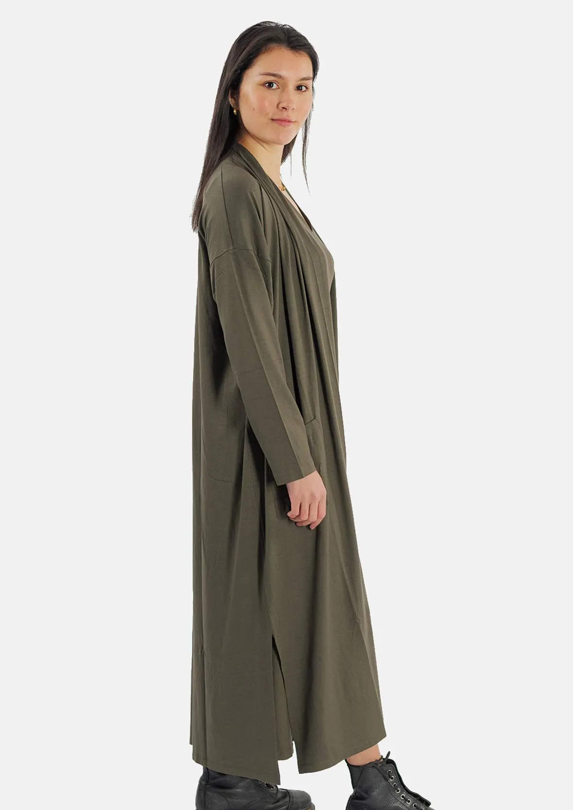 Long Jersey Cardigan With Pockets