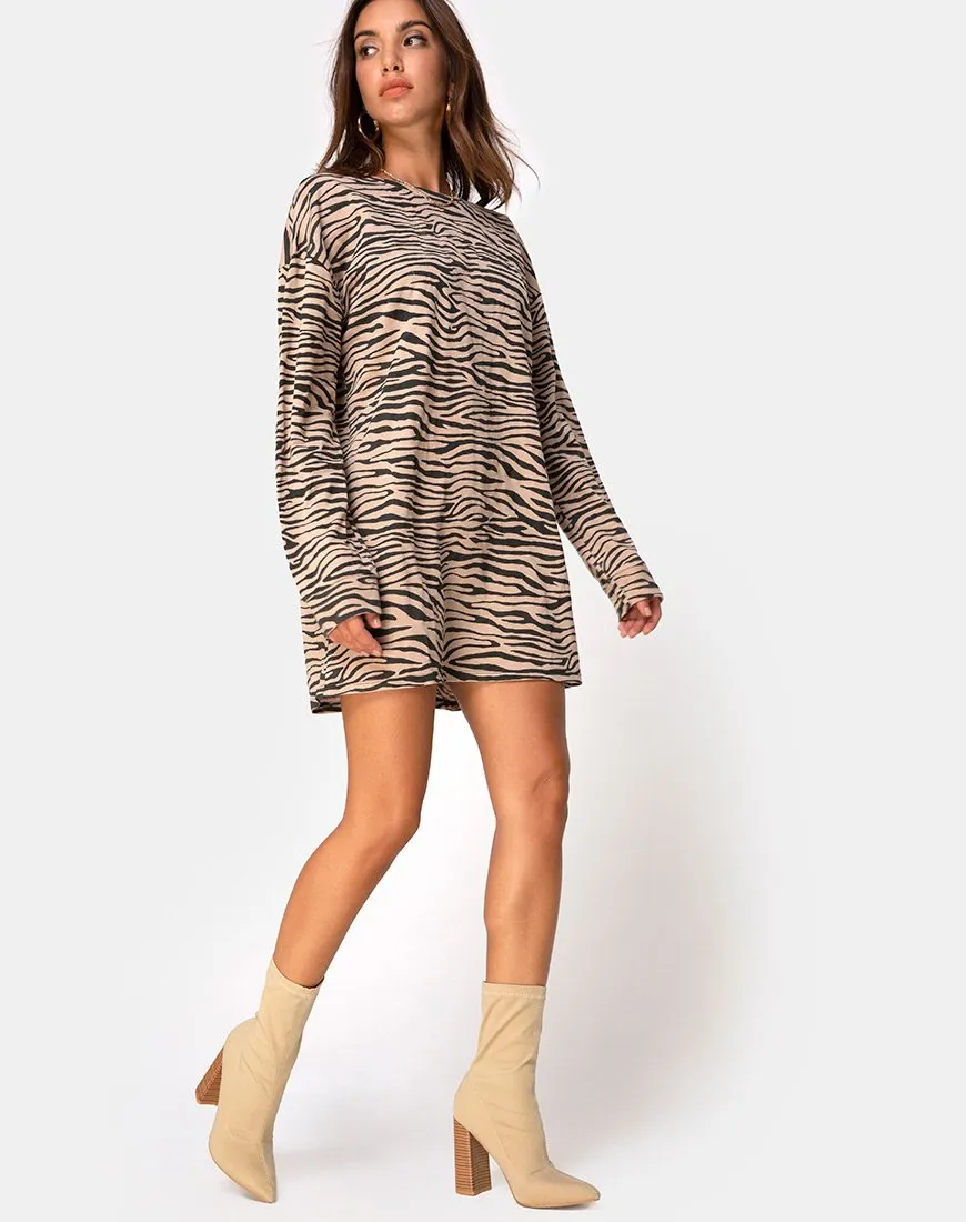 Lotsun Jumper Dress in 90's Zebra Taupe