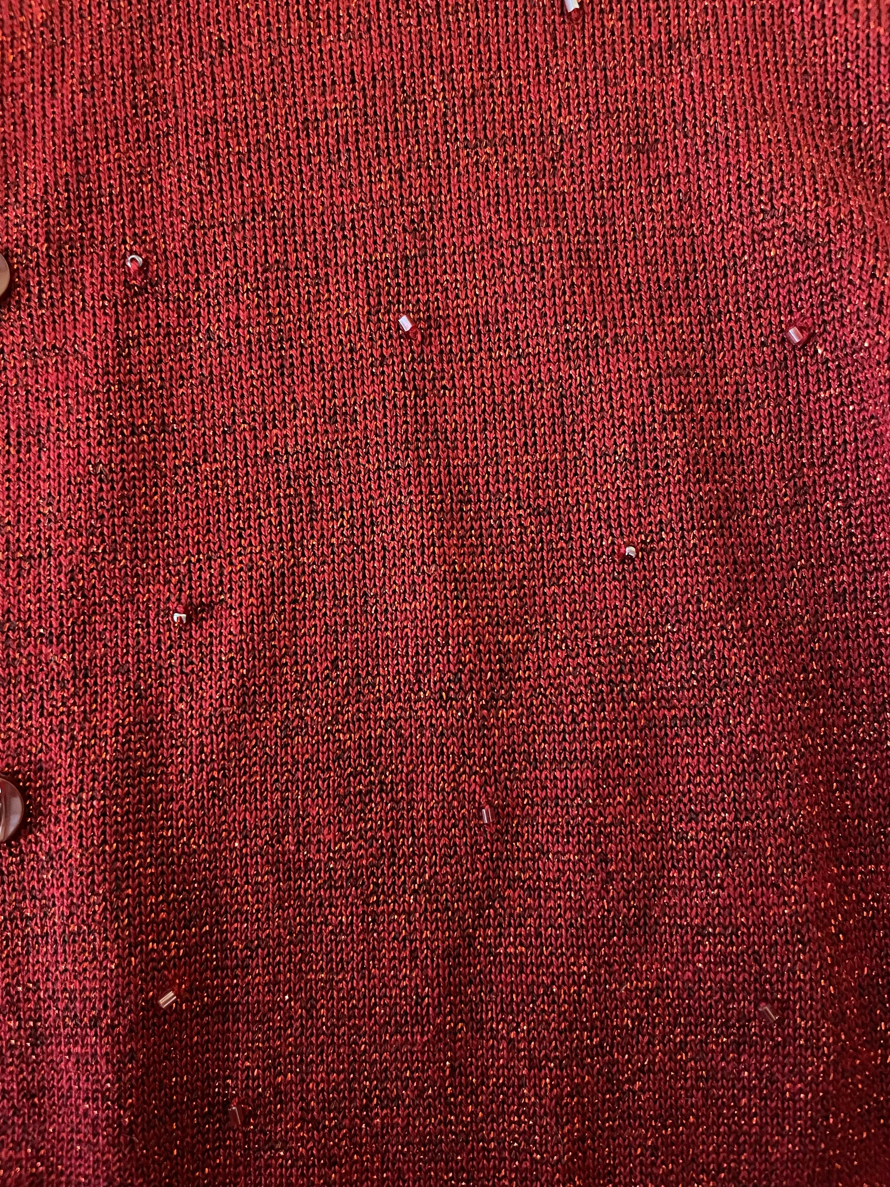 <€€* Women Medium Emma James Liz Claiborne Red Sparkle Bead Holiday Christmas Sweater Cardigan