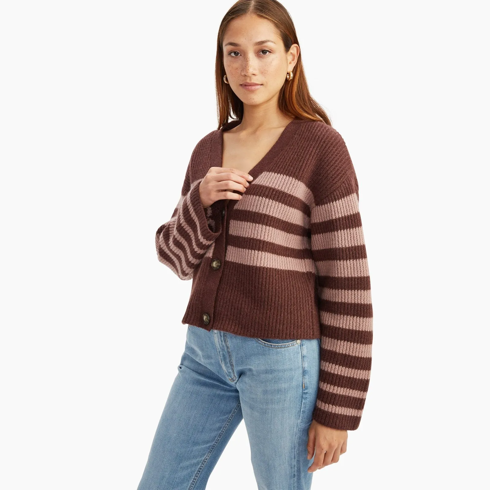 Luxe Cashmere Striped Cropped Cardigan