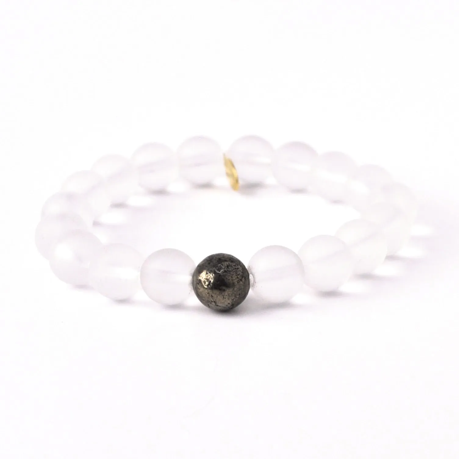 Matte Clear Quartz Crystal Bracelet | Pyrite