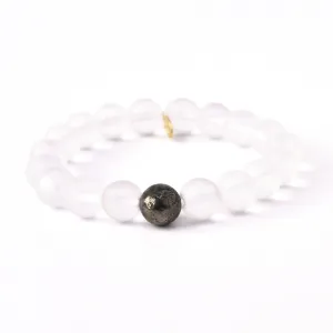 Matte Clear Quartz Crystal Bracelet | Pyrite