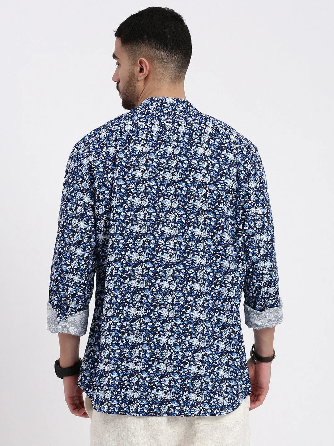 Men Navy Blue Printed Slim Fit Shirt