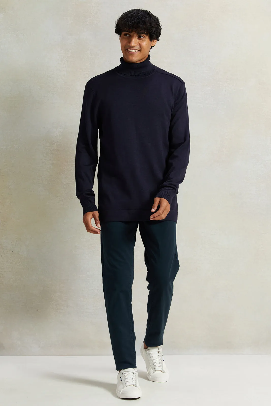 Men Navy Solid Pullover