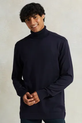 Men Navy Solid Pullover