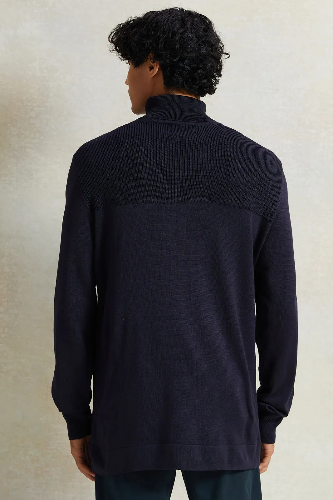 Men Navy Solid Pullover