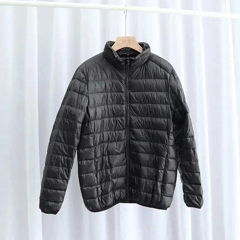 Men Ultra Light Weight Duck Down Jacket Thin Coat Stand Collar Spring Autumn Casual Simple Outerwear 2XL B-585732