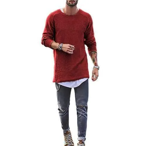 Mens Knit Solid Color Casual Sweater