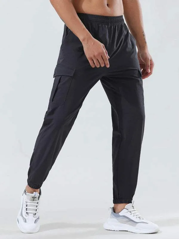 Men's quick-drying elastic casual fitness training cargo pocket trousers