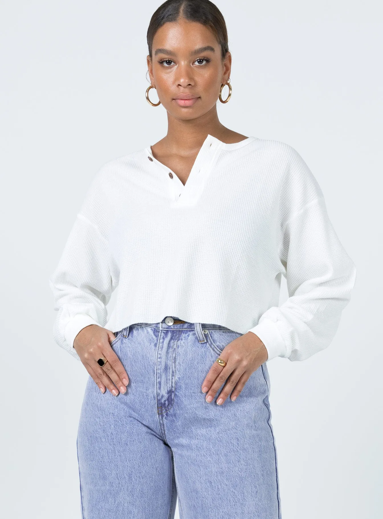 Mia Cropped Henley White