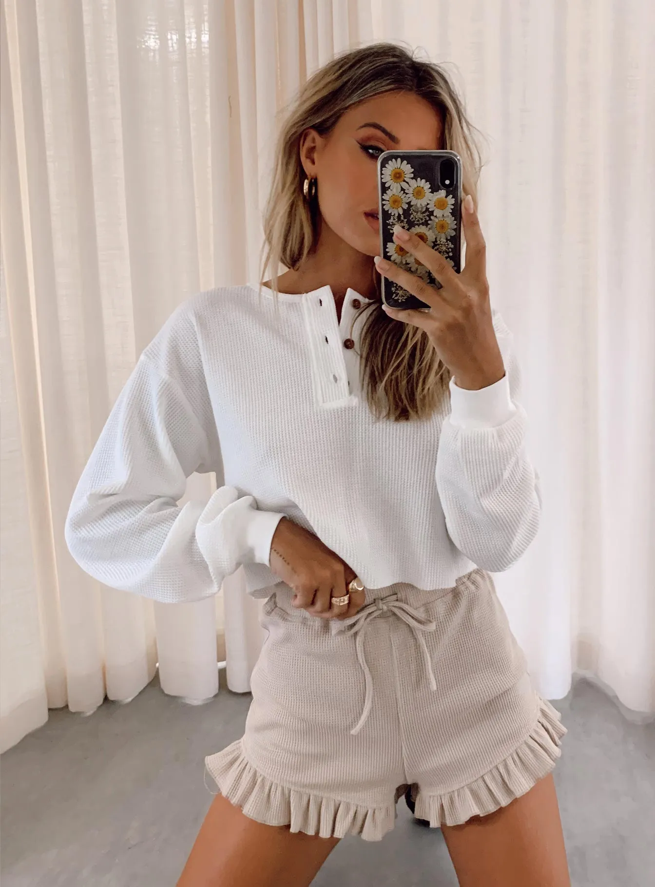 Mia Cropped Henley White