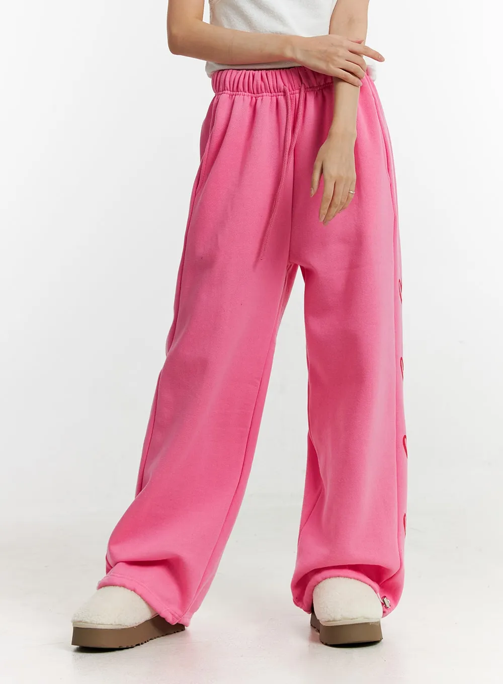 Mid-Waist Side Heart Parachute Jogger Lounge Pants ID313