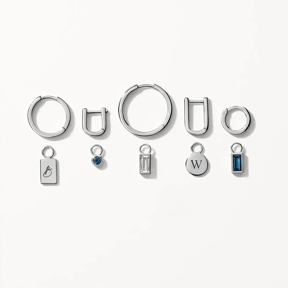 Midi Charm Huggie Earrings in Silver