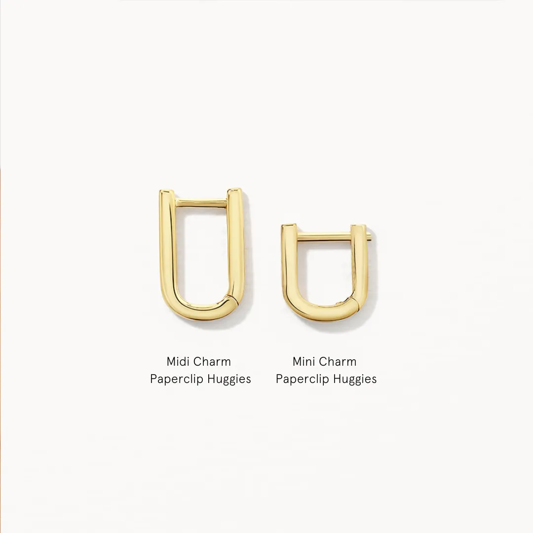 Midi Charm Paperclip Huggie Earrings in 10k Gold