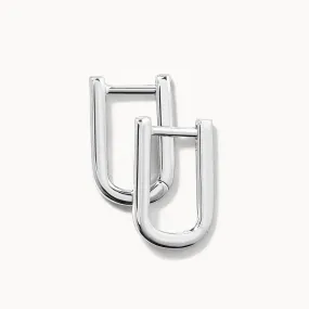 Midi Charm Paperclip Huggie Earrings in Silver