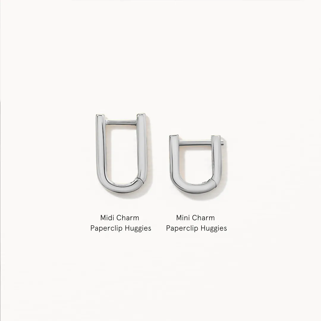 Midi Charm Paperclip Huggie Earrings in Silver