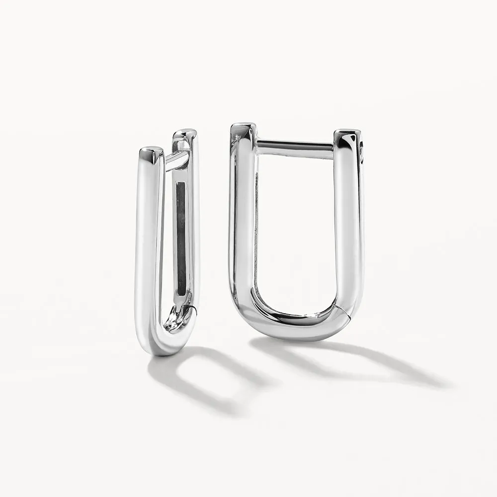 Midi Charm Paperclip Huggie Earrings in Silver