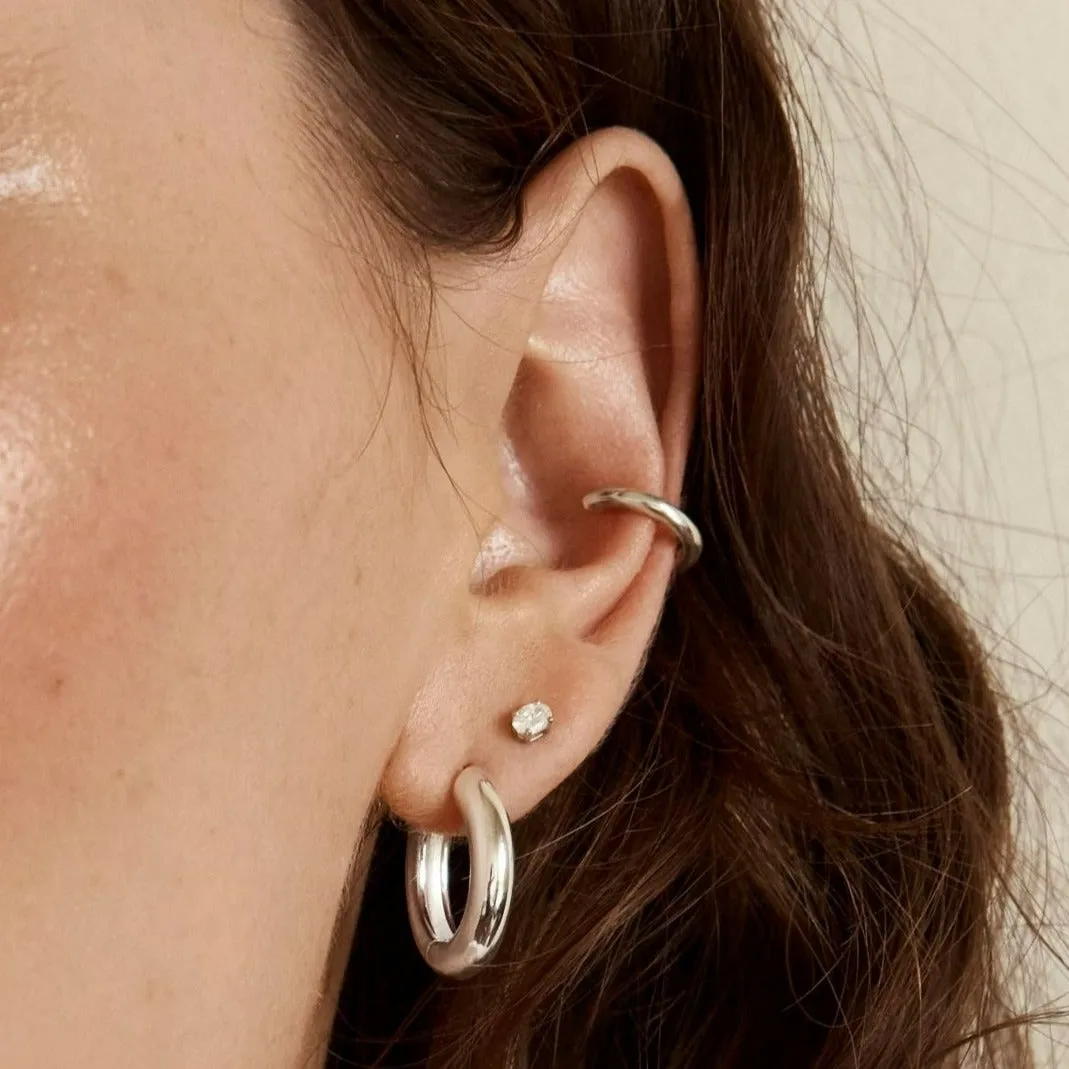 Midi Curve Hoop Earrings in Silver