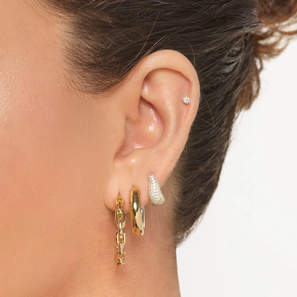 Midi Mixed Metal Reversible Hoop Earring in Gold