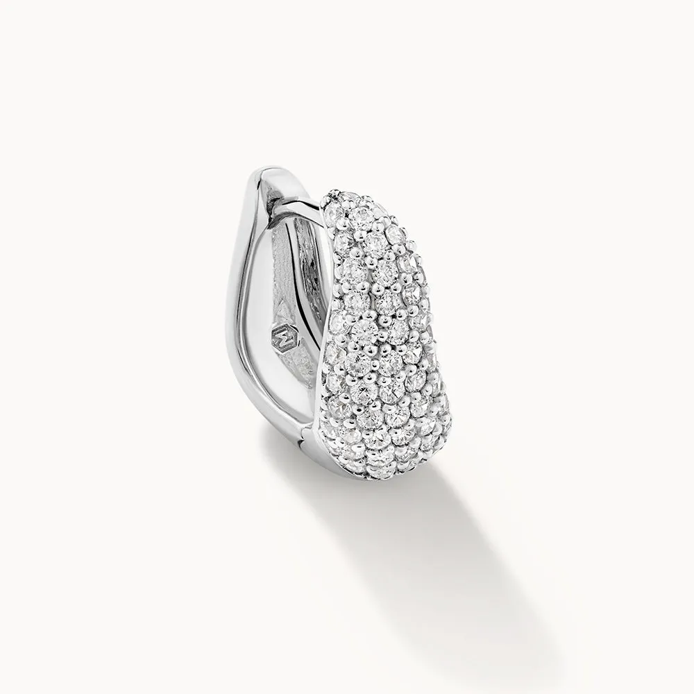 Midi White Topaz Pave Wave Dome Huggies in Silver