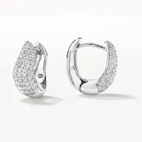 Midi White Topaz Pave Wave Dome Huggies in Silver