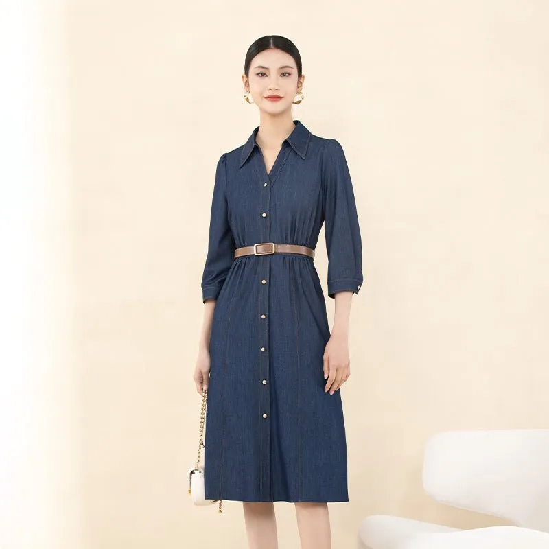 Midnight Blue Belted High Waist Midi Dresses