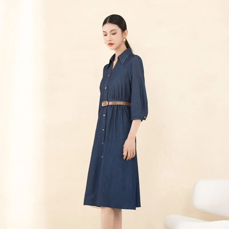 Midnight Blue Belted High Waist Midi Dresses