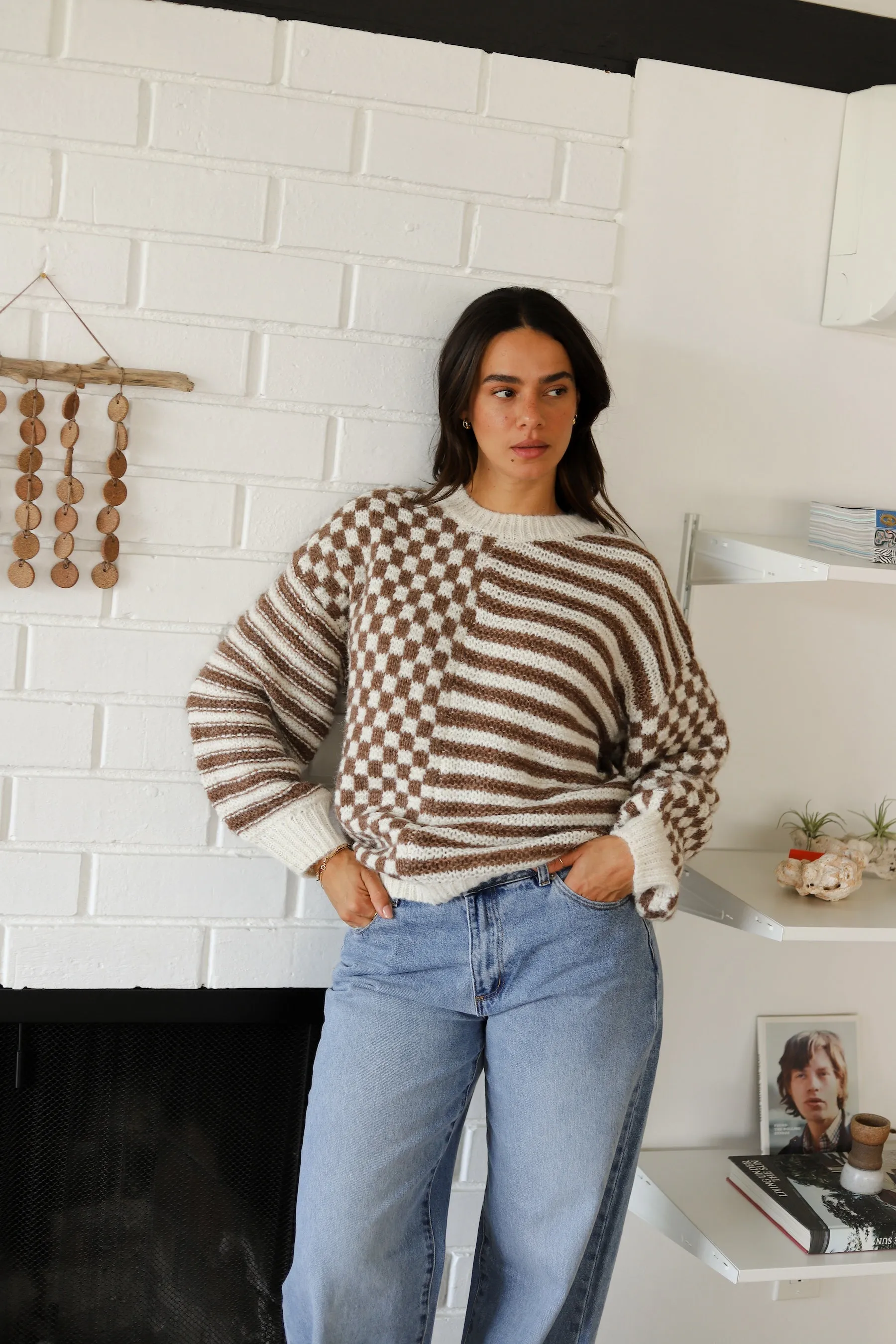 Mocha Mixed Checker Sweater