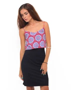 Motel Slip Cami Crop in Mandala Red