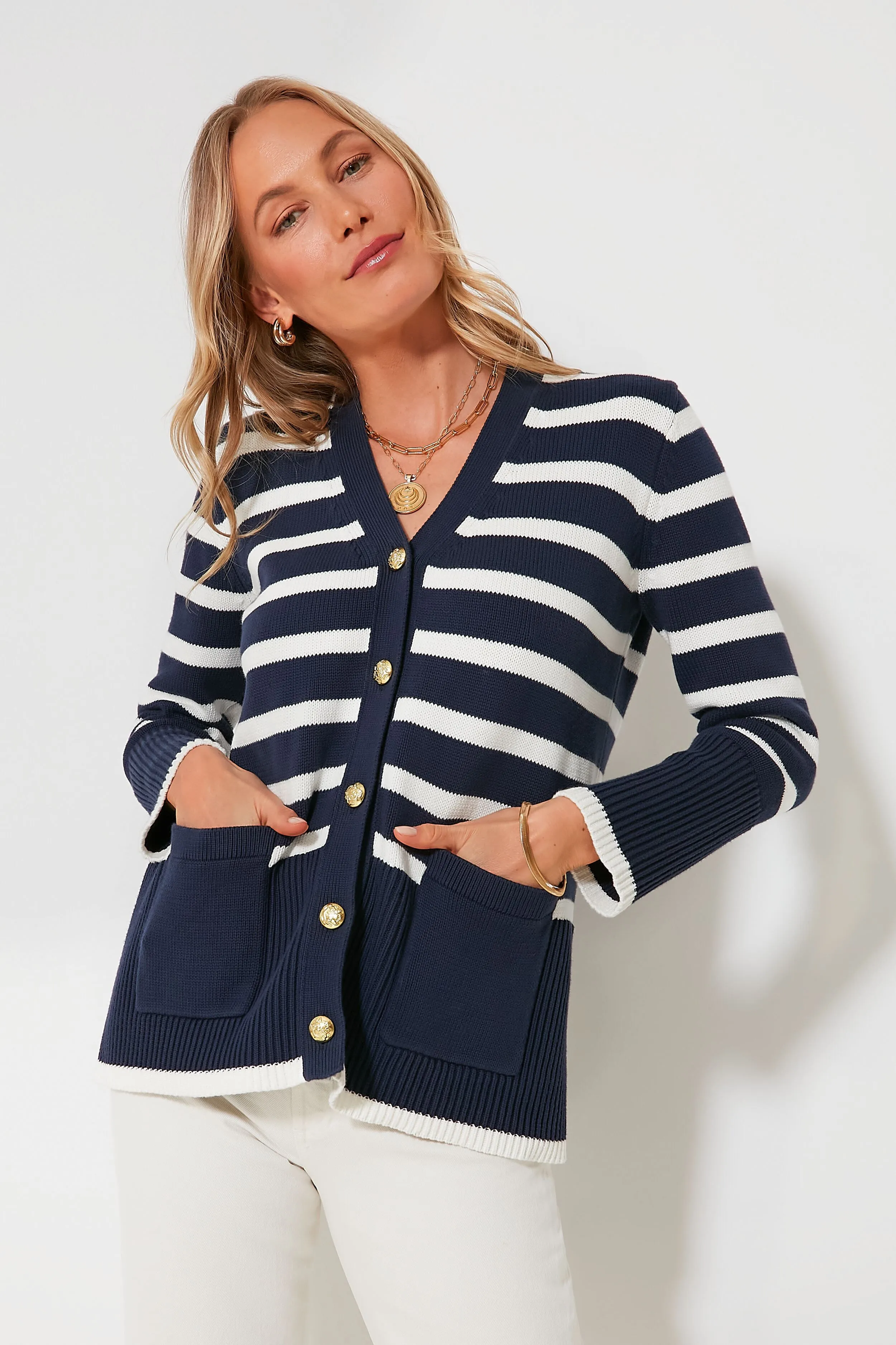 Navy Striped Kerry Cardigan