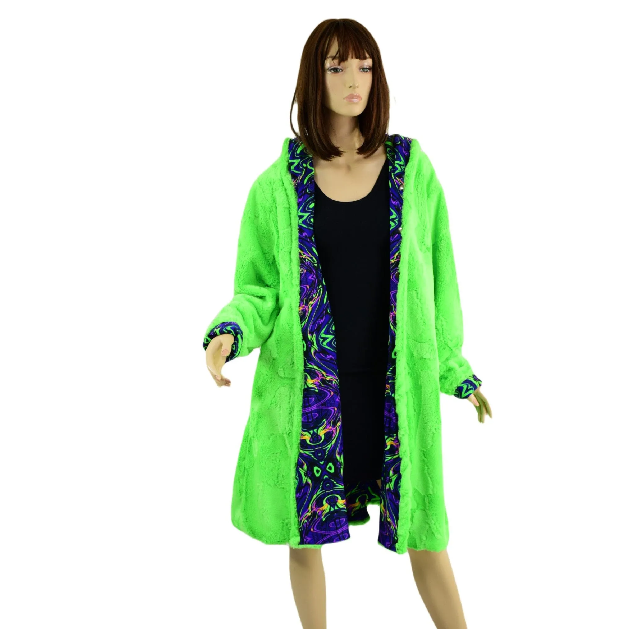 Neon UFO Minky and Neon Melt  Reversible A Line Coat