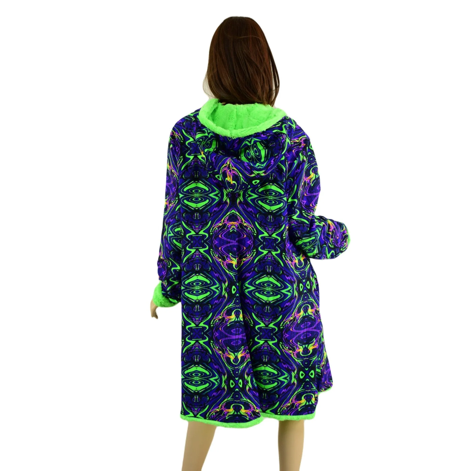 Neon UFO Minky and Neon Melt  Reversible A Line Coat