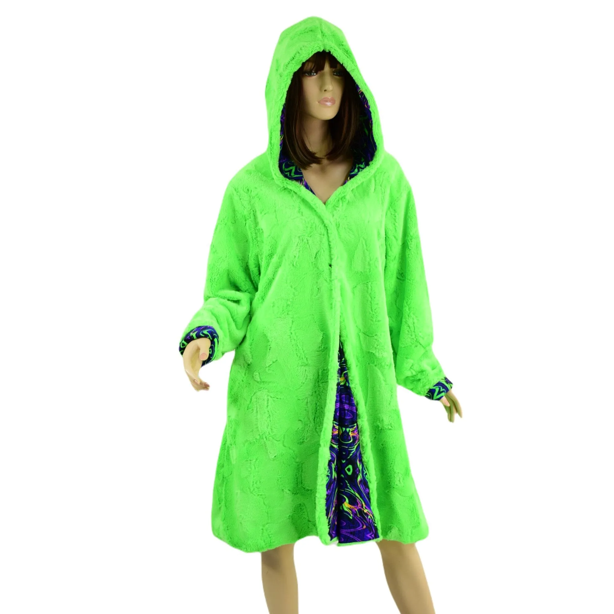 Neon UFO Minky and Neon Melt  Reversible A Line Coat