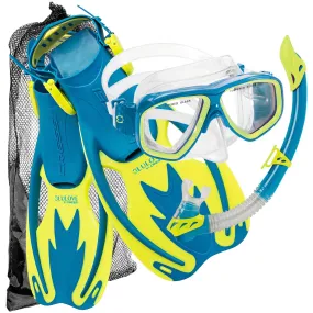 Open Box Cressi Junior Rocks Mask Fin Snorkel SET-Blue / Yellow-LGXLG