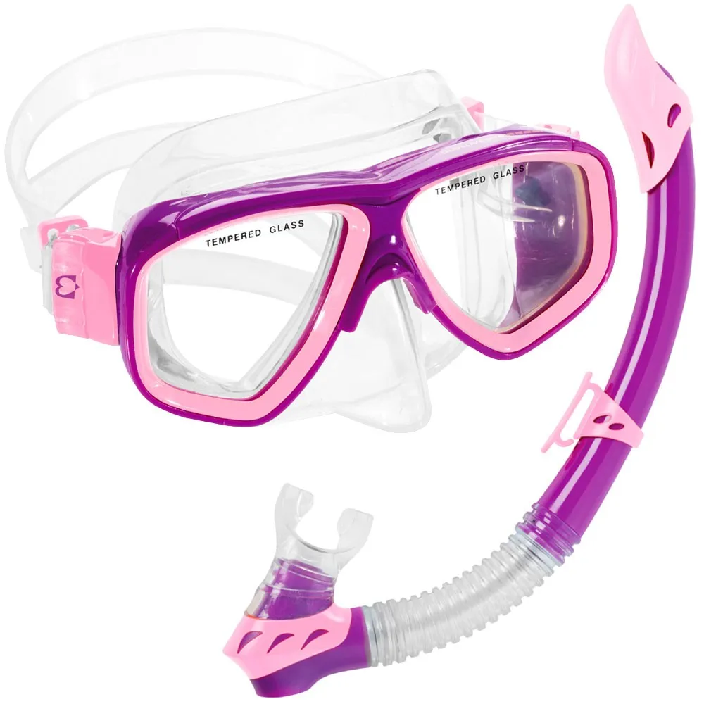 Open Box Cressi Junior Rocks Mask Fin Snorkel SET-Pink / Purple-LGXLG