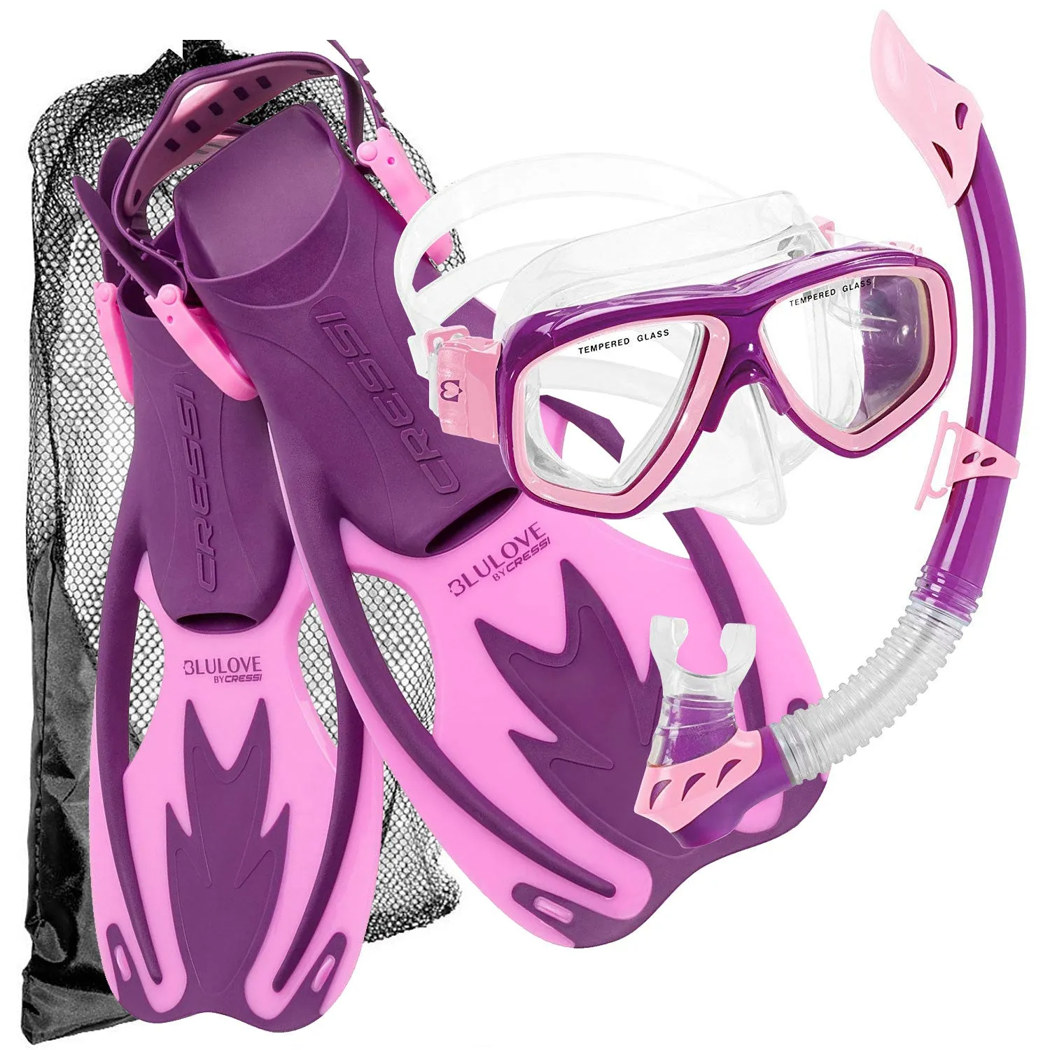 Open Box Cressi Junior Rocks Mask Fin Snorkel SET-Pink / Purple-SMMD