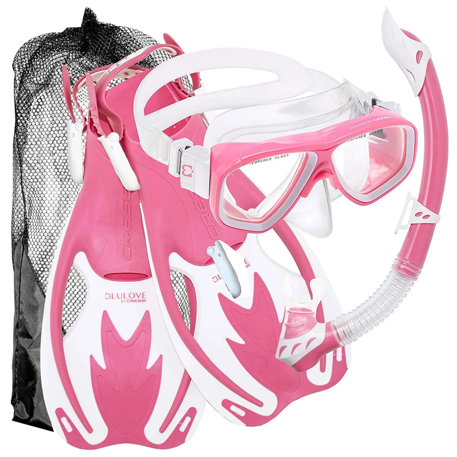 Open Box Cressi Junior Rocks Mask Fin Snorkel SET-Pink / White-LGXLG