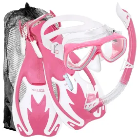 Open Box Cressi Junior Rocks Mask Fin Snorkel SET-Pink / White-SMMD