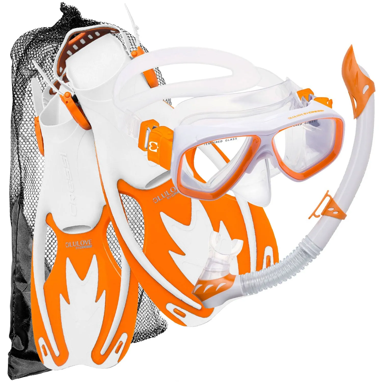 Open Box Cressi Junior Rocks Mask Fin Snorkel SET-White / Orange-LGXLG