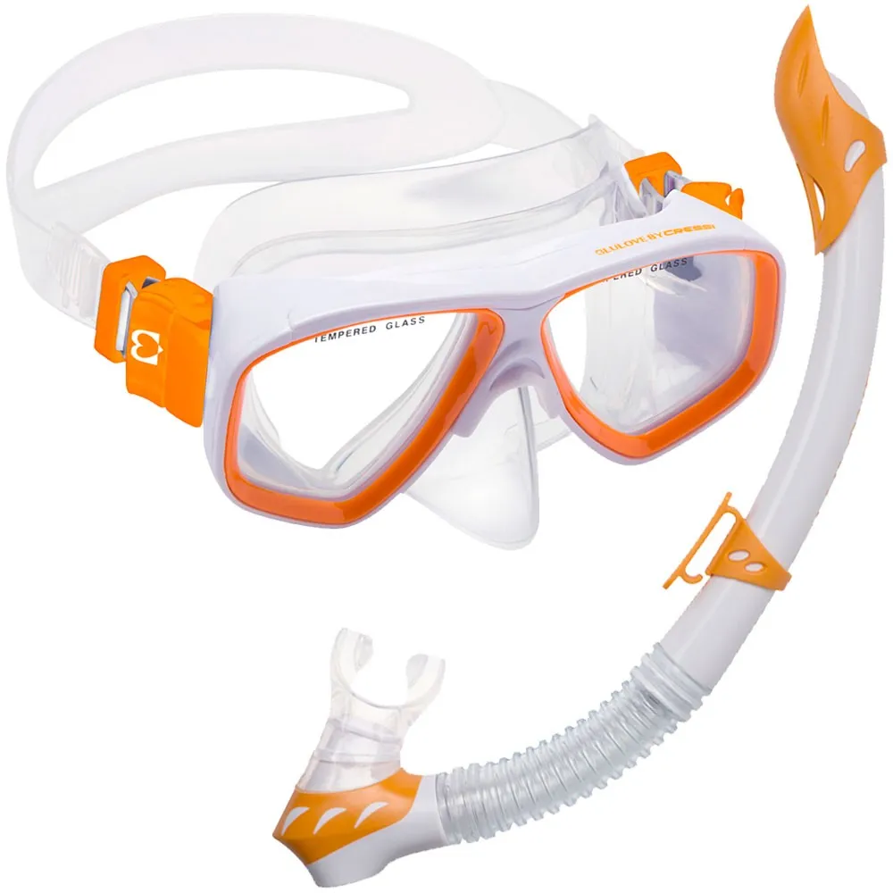 Open Box Cressi Junior Rocks Mask Fin Snorkel SET-White / Orange-LGXLG