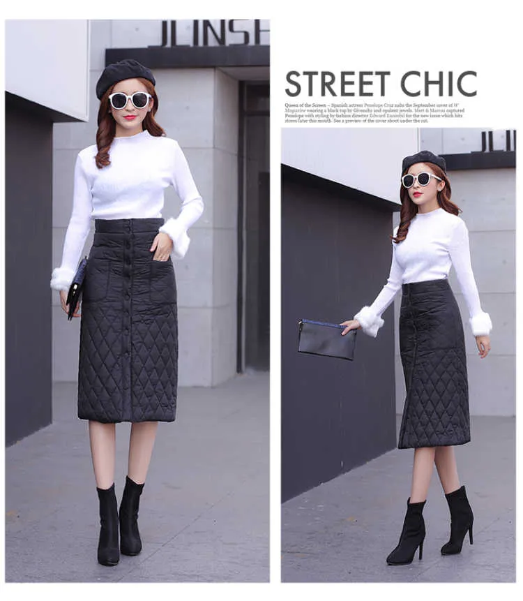 Padded Cotton Long Warm Skirt